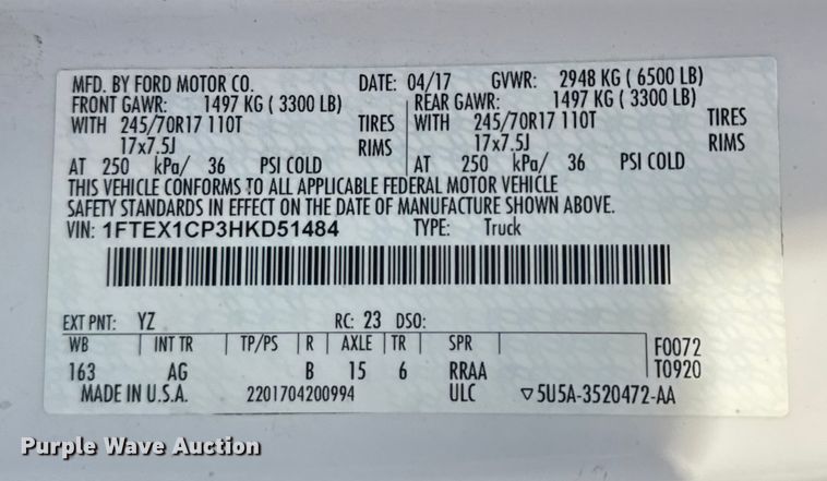 image for item EV1850 2017 Ford F150 SuperCab pickup truck