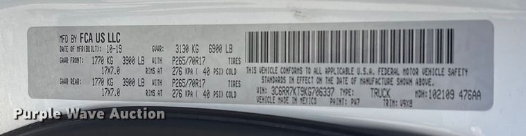 image for item EV2503 2019 RAM 1500 Crew Cab pickup truck