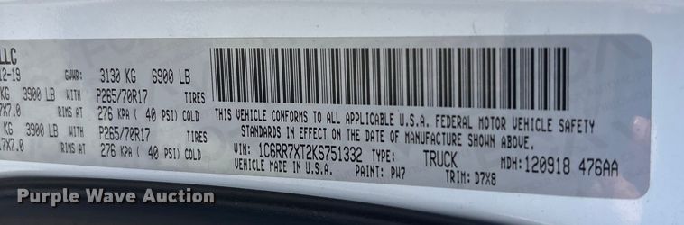 image for item EV2504 2019 RAM 1500 Crew Cab pickup truck