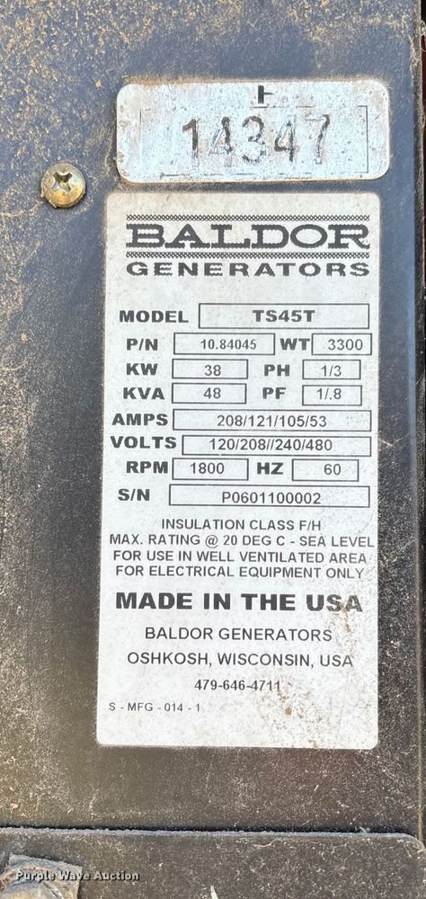 image for item EV3169 Baldor TS45T generator