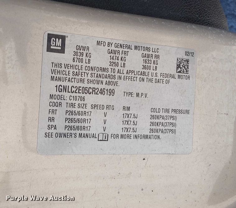 image for item EV5370 2012 Chevrolet Tahoe Police SUV