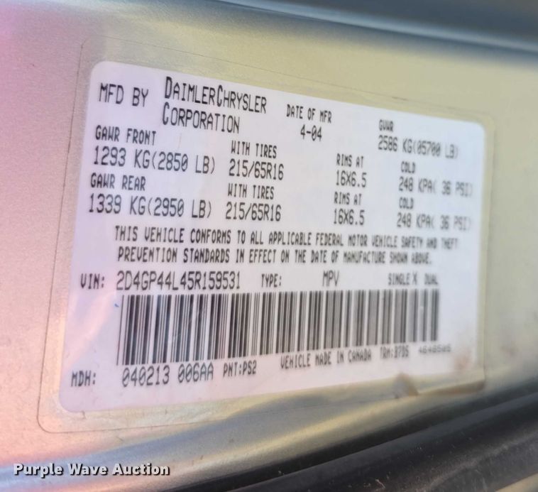 image for item FI0576 2005 Dodge  Grand Caravan  van