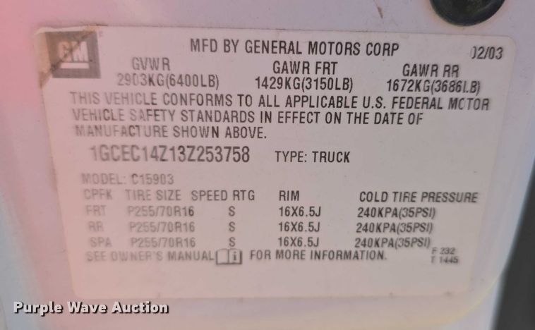 image for item FI0578 2003 Chevrolet Silverado 1500 pickup truck