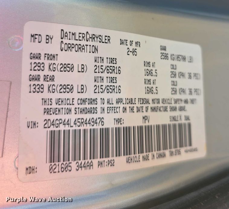 image for item FI0580 2005 Dodge  Grand Caravan  van