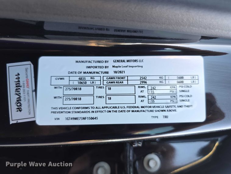 image for item FI0584 2022 GMC Sierra 2500HD SLE Crew Cab pickup truck