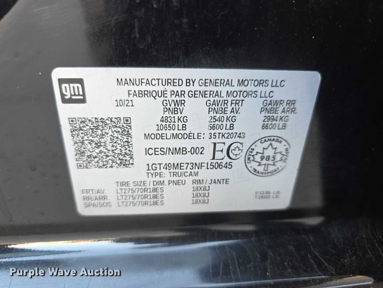 image for item FI0584 2022 GMC Sierra 2500HD SLE Crew Cab pickup truck