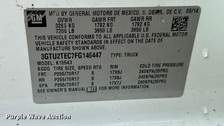 image for item NA9808 2015 GMC Sierra 1500 Crew Cab pickup truck