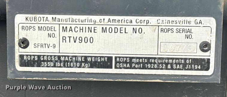 image for item NU9659 2013 Kubota RTV900 utility vehicle