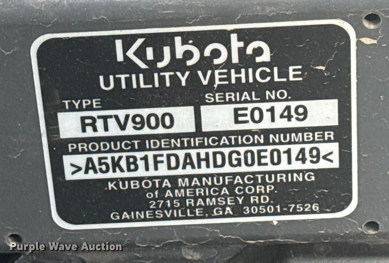 image for item NU9659 2013 Kubota RTV900 utility vehicle