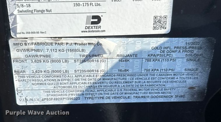 image for item NU9688 2023 PJ Gooseneck 3F492 equipment trailer