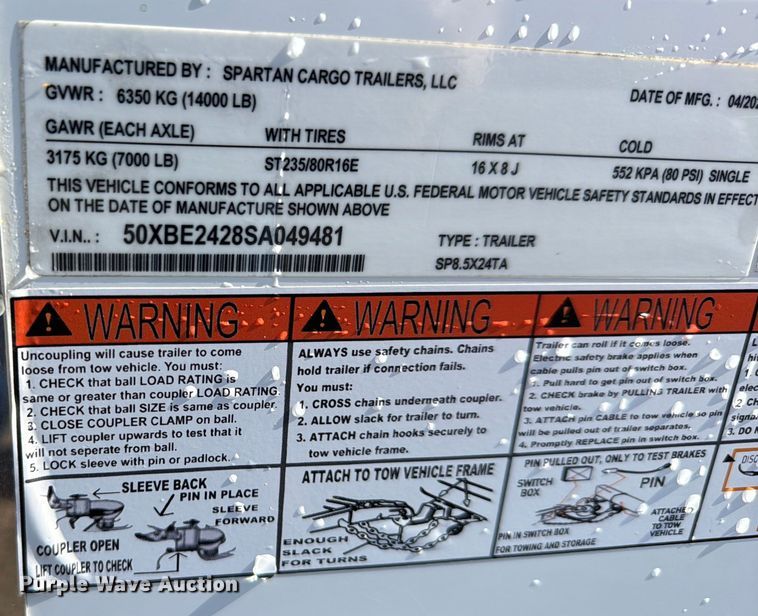 image for item NU9690 2025 Spartan SP8.5X24TA enclosed cargo trailer
