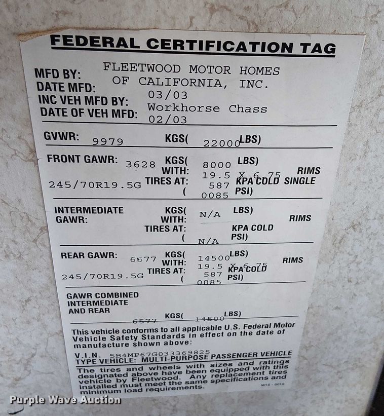 image for item NU9730 2003 Fleetwood Motor Homes Southwind RV