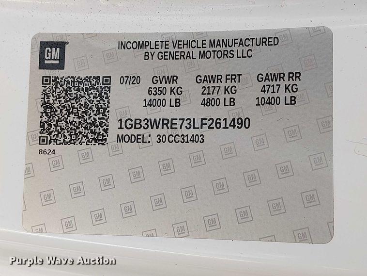 image for item NU9737 2020 Chevrolet Silverado 3500HD pickup truck cab and chassis