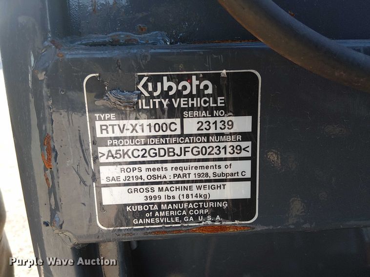 image for item NU9754 2015 Kubota RTV-X1100C utility vehicle