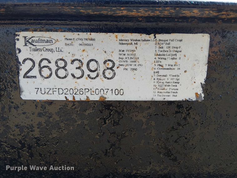 image for item NU9761 2023 Kaufman equipment trailer
