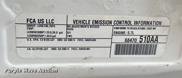 image for item OJ9933 2020 RAM 1500 Big Horn Crew Cab pickup truck