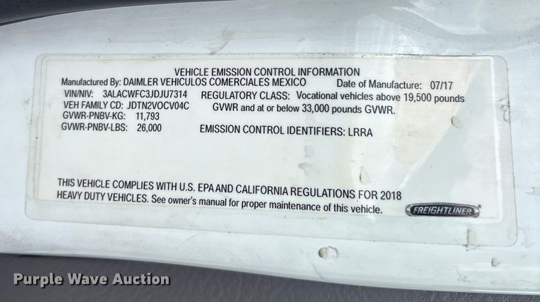 image for item YA1044 2018 Freightliner Business Class M2  box truck