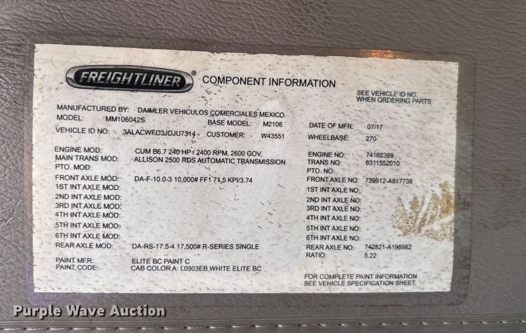 image for item YA1044 2018 Freightliner Business Class M2  box truck