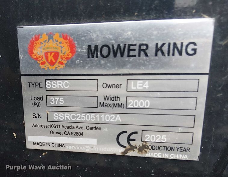image for item DJ7925 2025 Mower King SSRC skid steer brush mower