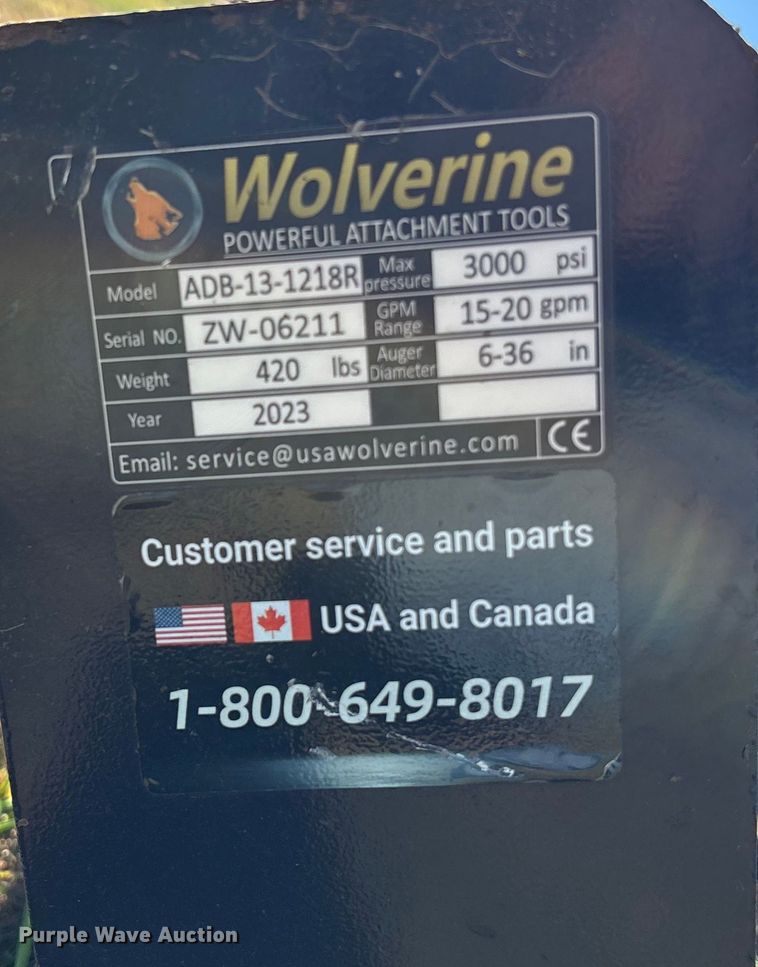 image for item DK0034 2023 Wolverine ADB-13-1218R skid steer auger