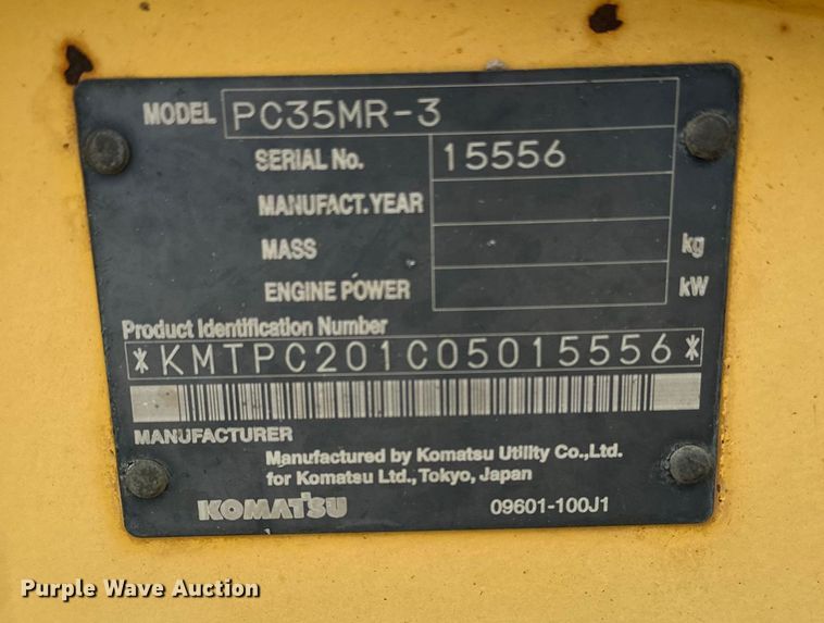 image for item DP8909 2008 Komatsu PC35MR-3 mini excavator