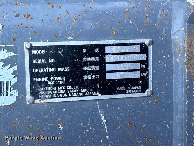 image for item DU1485 2021 Takeuchi TL12V2 tracked skid steer loader