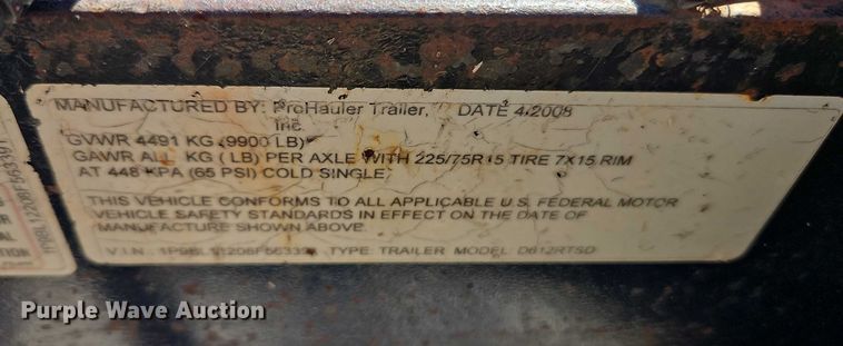 image for item DU3563 2008 Prohauler D612RTSD utility trailer