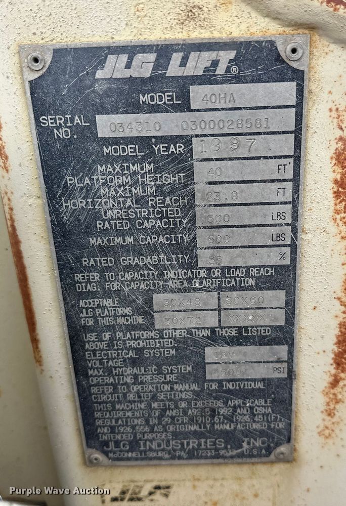 image for item DW4326 1997 JLG 40HA boom lift