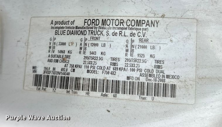 image for item DW4336 2009 Ford F750 Super Duty oil distributor truck