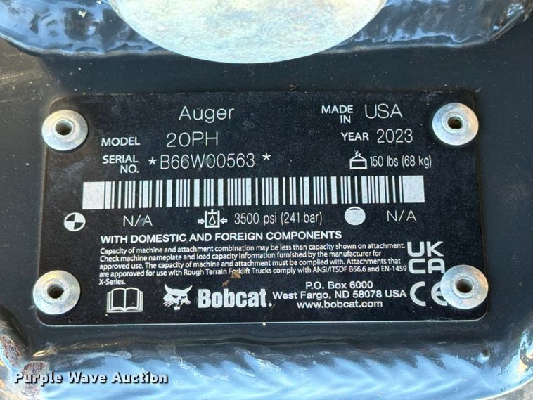image for item DX5864 2023 Bobcat 20PH skid steer auger