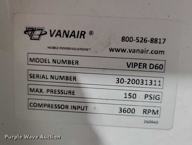 image for item DX6560 Perma-Liner Industries Vanair Viper D60 air compressor