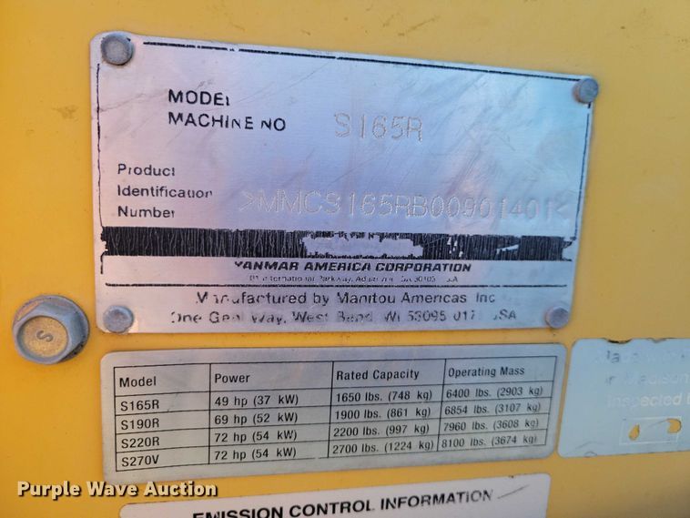 image for item DX6574 2014 Yanmar S165R skid steer loader