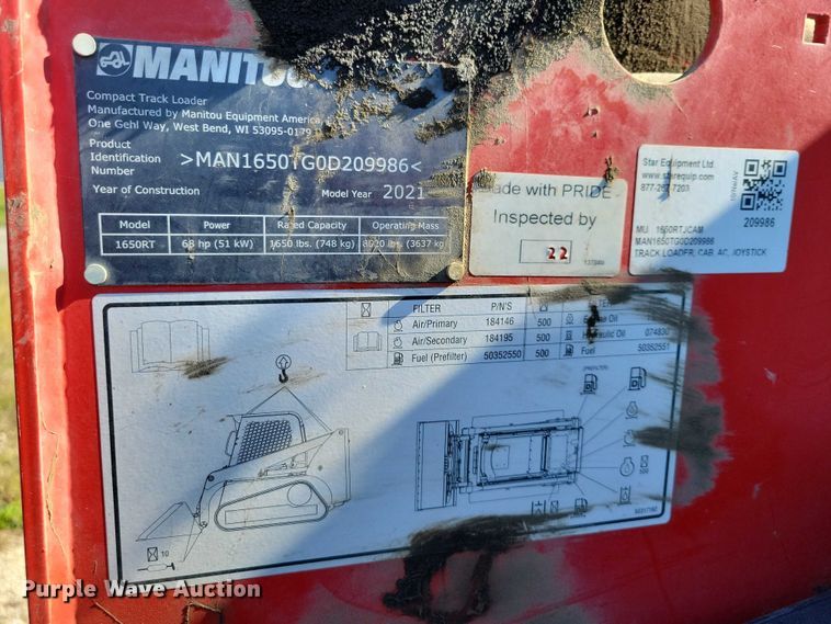 image for item DX6576 2021 Manitou 1650RT tracked skid steer loader