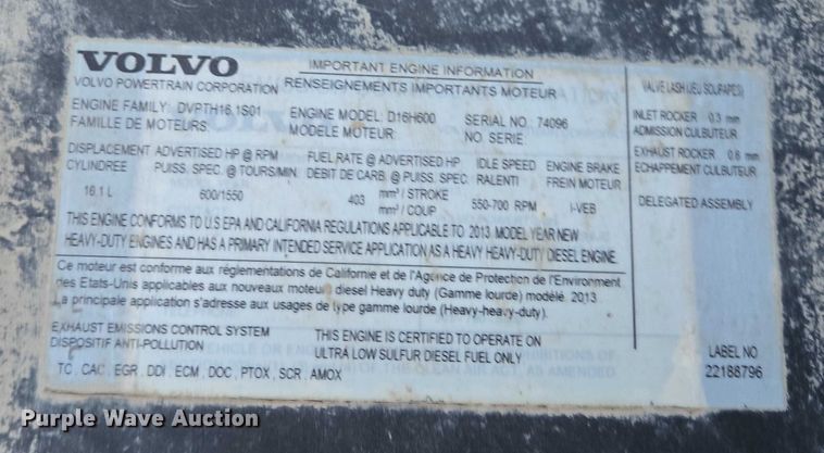 image for item DY1231 2014 Volvo VNL semi truck