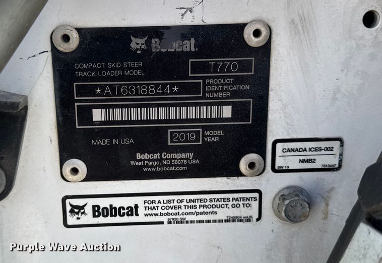 image for item EA1950 2019 Bobcat T770 tracked skid steer loader
