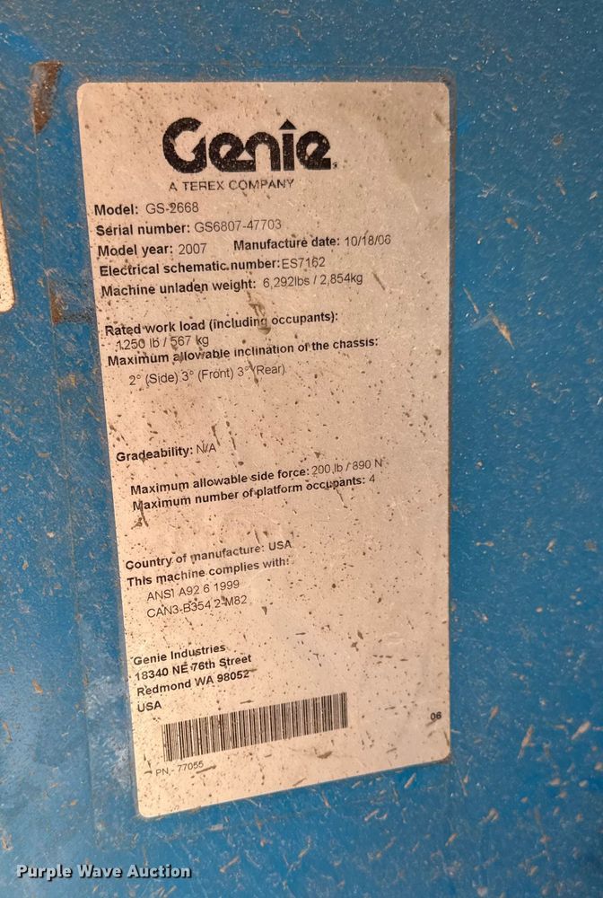 image for item EA1958 2007 Genie GS-2668 scissor lift