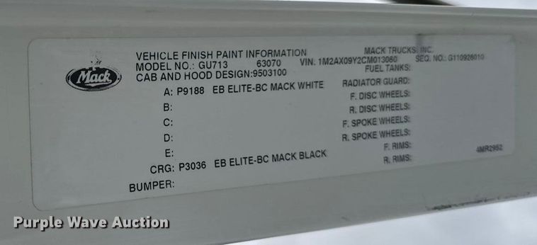 image for item EA1982 2012 Mack GU713 semi truck