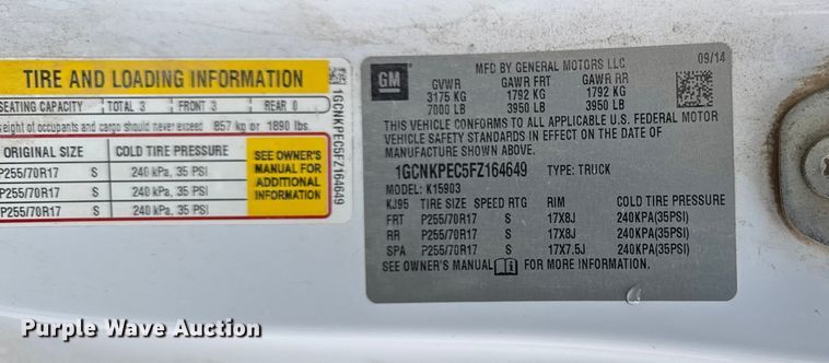 image for item EA1984 2015 Chevrolet Silverado 1500 pickup truck