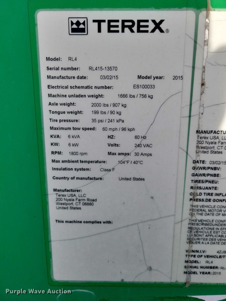 image for item EA2673 2015 Terex RL4 light plant