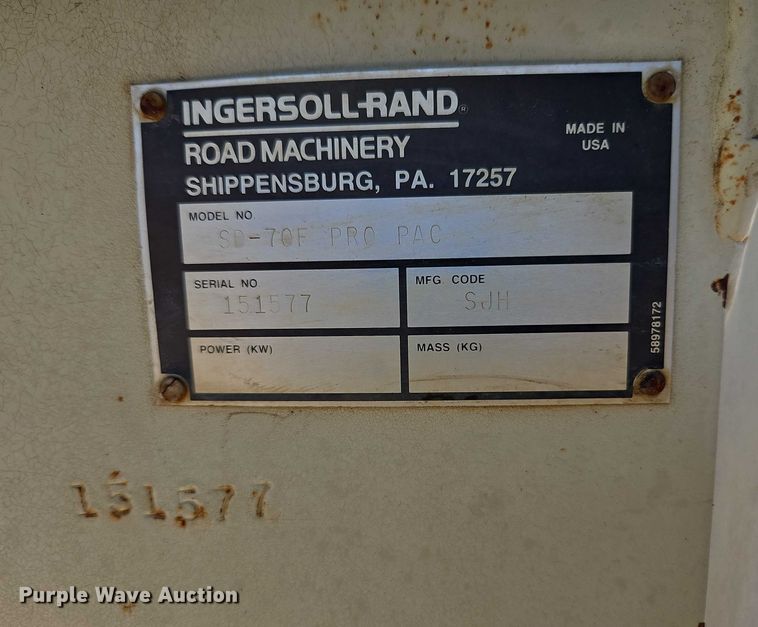 image for item EB8396 1998 Ingersoll Rand SD-70F Pro Pac single drum vibratory roller