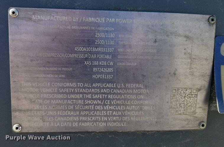 image for item EB8413 Atlas Copco XAS 188 KD8 CW air compressor