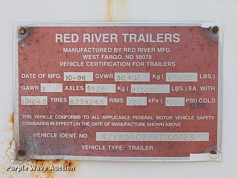 image for item EC1233 1999 Red River bottom dump trailer