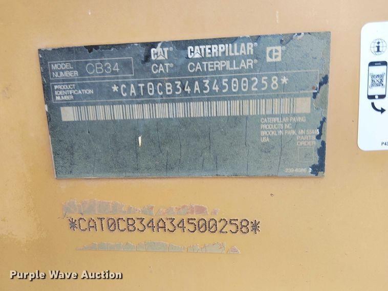 image for item EC1239 2008 Caterpillar CB-34 double drum vibratory roller