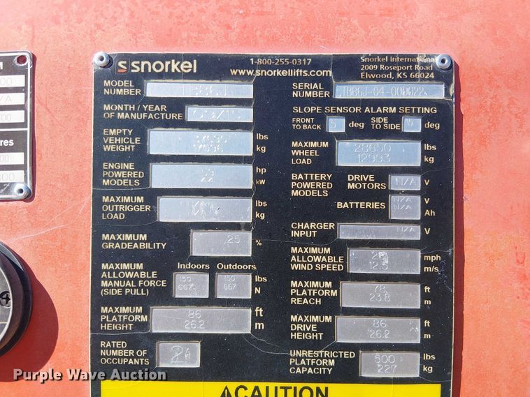 image for item EC1254 2015 Snorkel TB86J boom lift