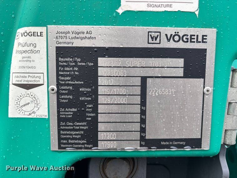 image for item EC3858 2017 Vogele SUPER 1703-3i paver