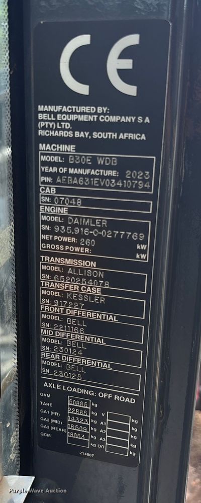 image for item EC3867 2023 Bell B30E WDB articulated haul truck
