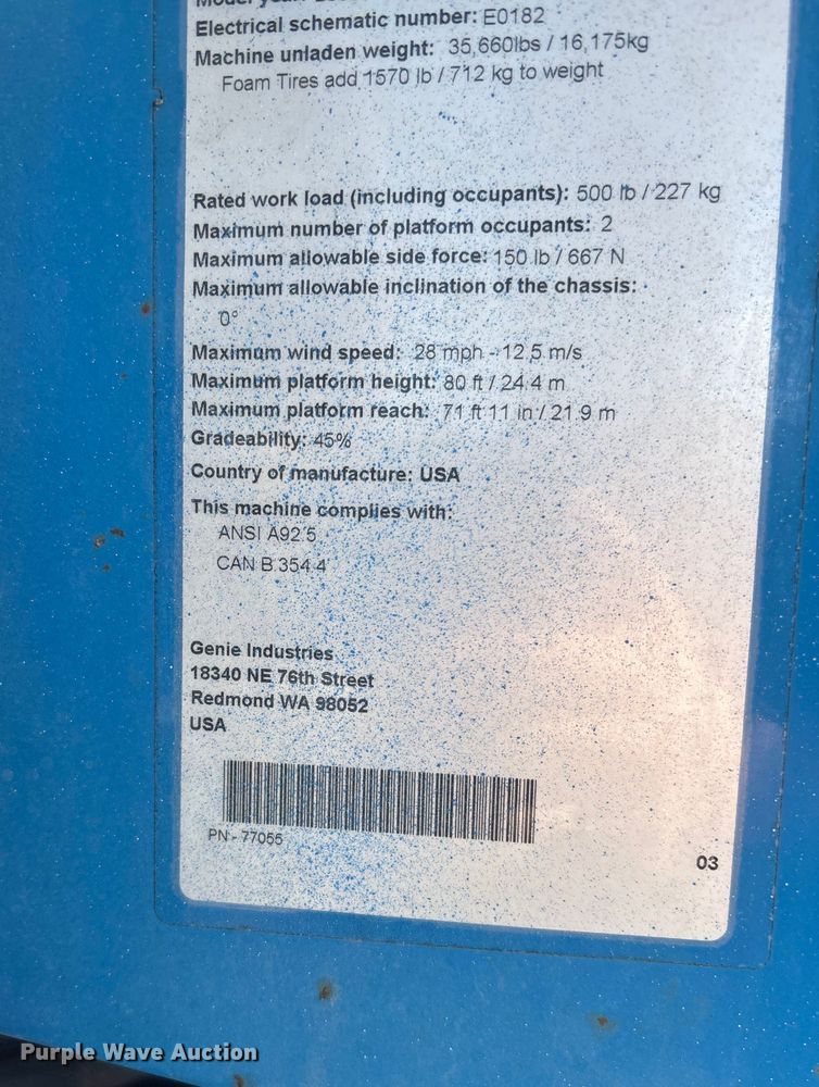 image for item EC3873 2003 Genie S-80 boom lift