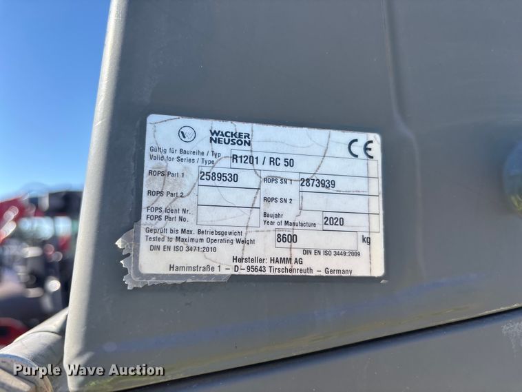 image for item EC3882 2020 Wacker Neuson RC50 single drum vibratory roller