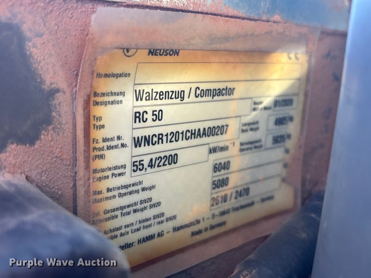 image for item EC3882 2020 Wacker Neuson RC50 single drum vibratory roller