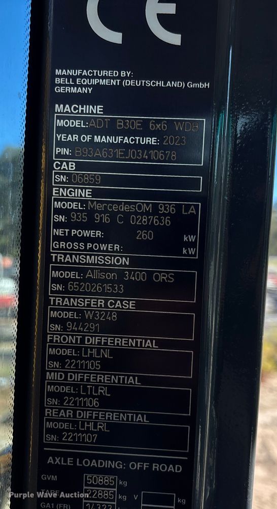 image for item EC3887 2023 Bell B30E articulated haul truck